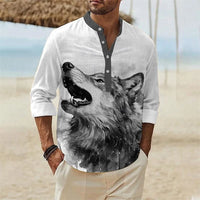 Men's 3D Button Shirt T-shirt Summer New Fashion Personalized Graffiti Standing Collar Casual Long sleeved Shirt Extra Large
