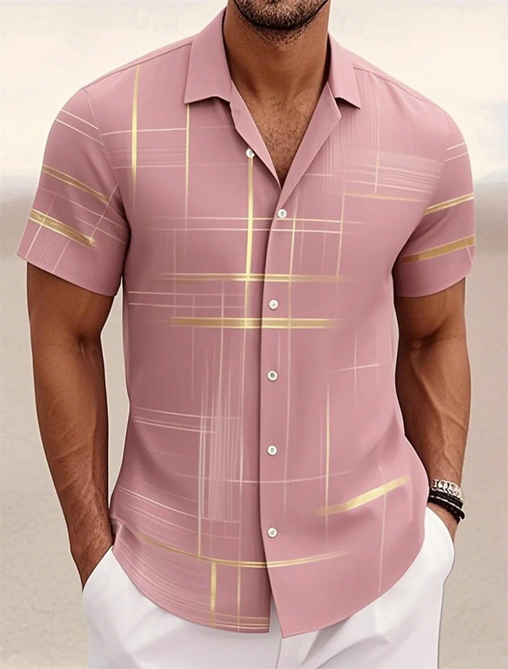 Men's Geometric Plaid Button Shirt Casual Fashion Outdoor Vacation Street Trend Turndown Shirt 3D Printed Short Sleeve Shirts