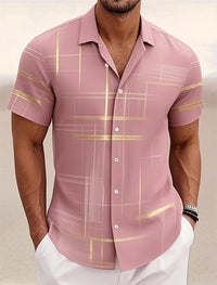 Men's Geometric Plaid Button Shirt Casual Fashion Outdoor Vacation Street Trend Turndown Shirt 3D Printed Short Sleeve Shirts