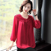 Oversized Nine Quarter Sleeve Chiffon Blusas For Mom Summer Causal Camisas Korean Fashion Top Chic Elegant Blouse Loose Shirt