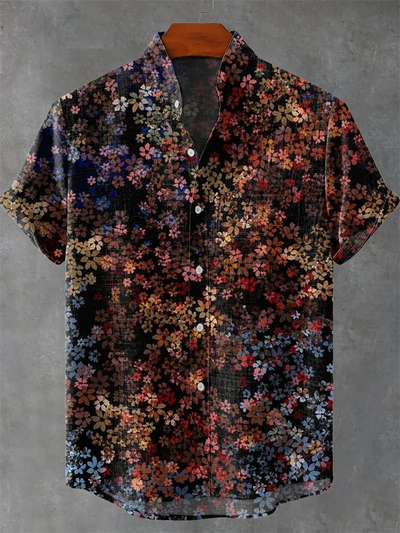New Men's Linen Short Sleeve Shirt Best Selling Style Touch Comfortable Fabric 3D Art Print Ocean Pattern