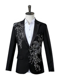 Men White Appliqued Blazer Masculino Chinese Red Costume Homme Pour Mariage Stage Wear