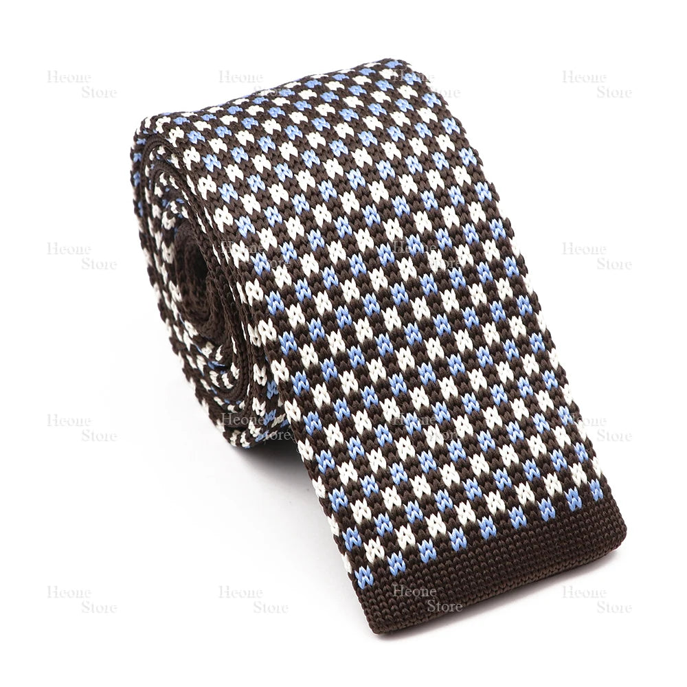 Novelty Chic Knitted Ties For Men Women Red Green Grey Woven Necktie Plaid Geometric Pattern Skinny Slim Narrow Winter Cravat