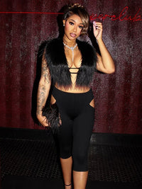 Weird Puss Furry Sexy 2 Piece Set Women Tracksuit Backless Tank Tops+High Waist Hollow Bike Shorts Nightclub Matching Outfits