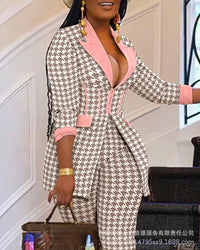 Office Casual Coat and Trousers, Spring and Autumn, New In 2022 Two Piece Women's Green Fruit Collar Suit Blazer Suit for Female