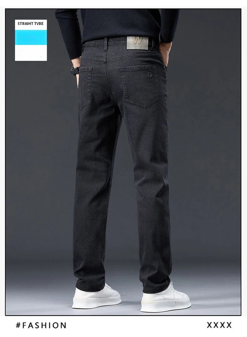 Male Brand Jeans Clothing Light Luxury Stretch Looes Fit Pants Comfortable Soft Business Fashion Straight Casual Denim Trousers