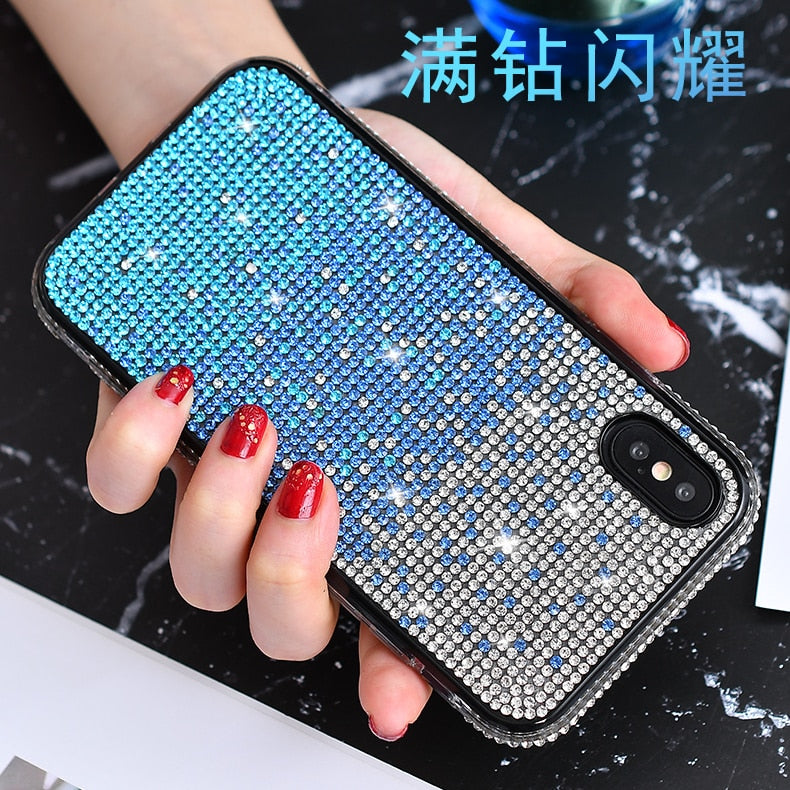 Flash diamond three-color gradient Phone Case For iPhone 14 13 12 mini 11 Pro Max 8 7 Plus XR XS X Wear-Resistant Glitter