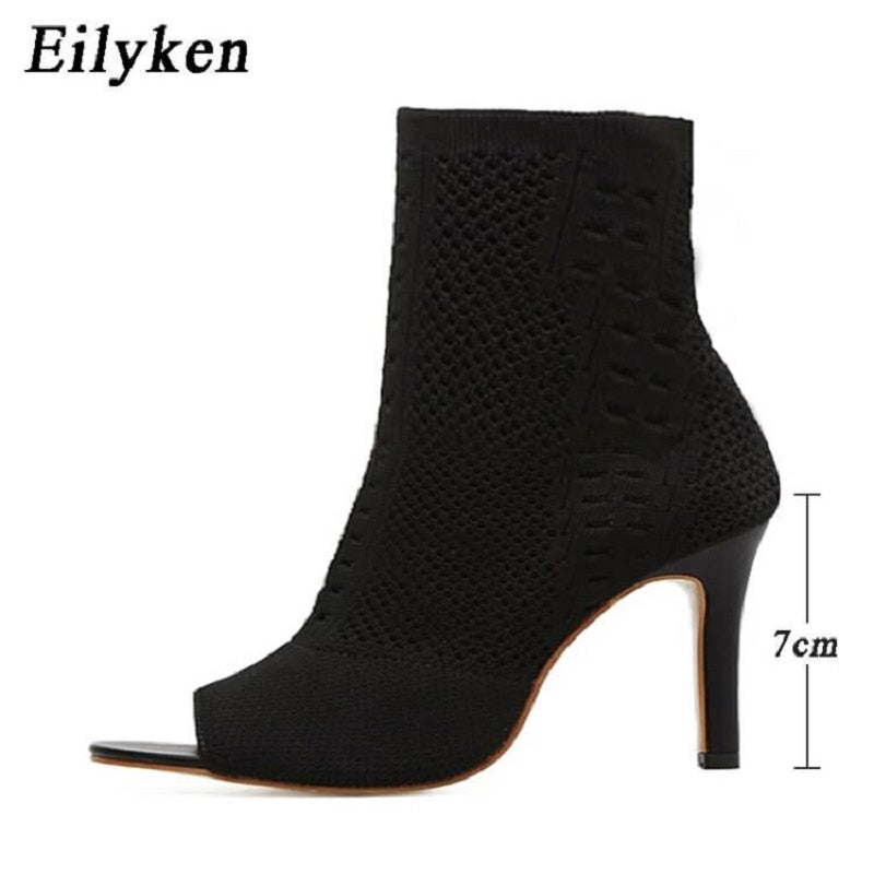 Eilyken New Style Peep Toe Ankle Boots Stretch Women Fabric Out Breathable Booties Sexy Dance Pole Ladies Pumps Shoes