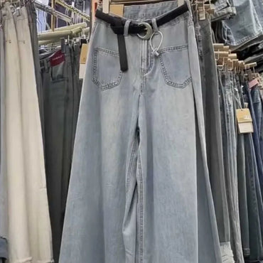 Wide-leg Jeans Women's Summer Thin 2024 New High-waisted Slimming Big Horn Loose Draping Mop Trouser Skirt Tide Women's Clothing