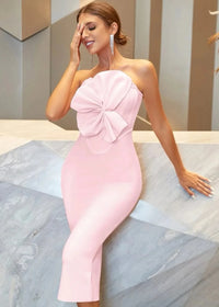 WillBeNice 2023 Summer Women Pink Bandage Dress Strapless flower Elegant Party Club Bodycon Dresses