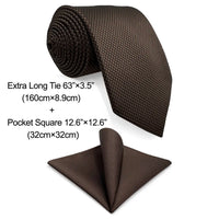U27 Brown Houndstooth Necktie Set Handmade Wedding Fashion Extra Long Size Classic Ties for Mens Hanky