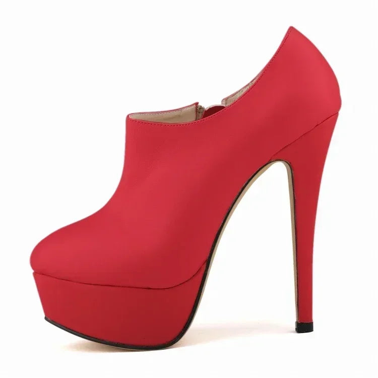 Autumn Winter Women Boots Fashion Sexy Stilettos 14cm Round Toes High Heels Ladies Platform Pumps Leather Party Shoes Large Size