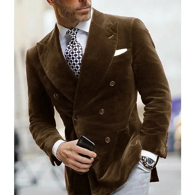Velvet Double Breasted Blazer for Men Dinner Party Italian Style Smoking Prom Jacket Elegant Jacket for Wedding Party