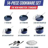 Blue Diamond Cookware Diamond Infused Ceramic Nonstick, 14 Piece Cookware Pots and Pans Set, PFAS-Free, Dishwasher Safe