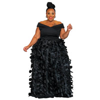 XL-5XL Plus Size Elegant Maxi Dress 2024 Autumn Women Bohemian Dress Casual Short Sleeve Robe Off Shoulder Dress Oversize