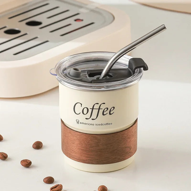 Coffee Cup 304 Stainless Steel Insulated Cup with Straws Beer Mug Coffee Cup Reusable Water Cup with Lid for Outdoor Camping