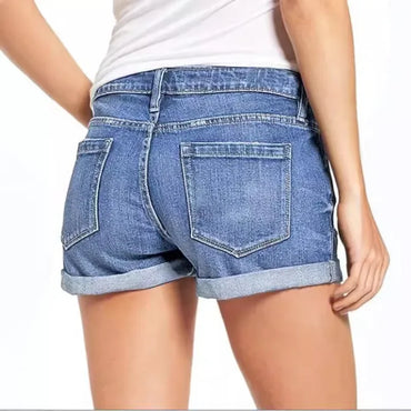 Denim Shorts for Women High Rise Ripped Distressed Jean Shorts And Pockets Summer Casual Cuffed Hem Non Stretchy Denim Shorts