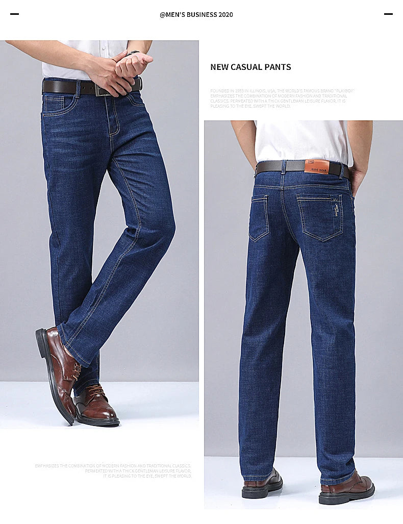 Men's Denim Jeans Thin Summer Straight Business Soft Fashion New High Quality Pants New Arrivals Dropship OL Work Trousers