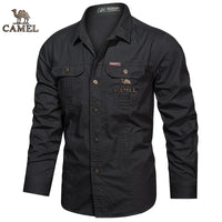 2024 Camel Authentic Emblem Spring and Autumn Season New Shirts for Men's Long sleeved Pure Cotton Casual Solid Color Shirts for