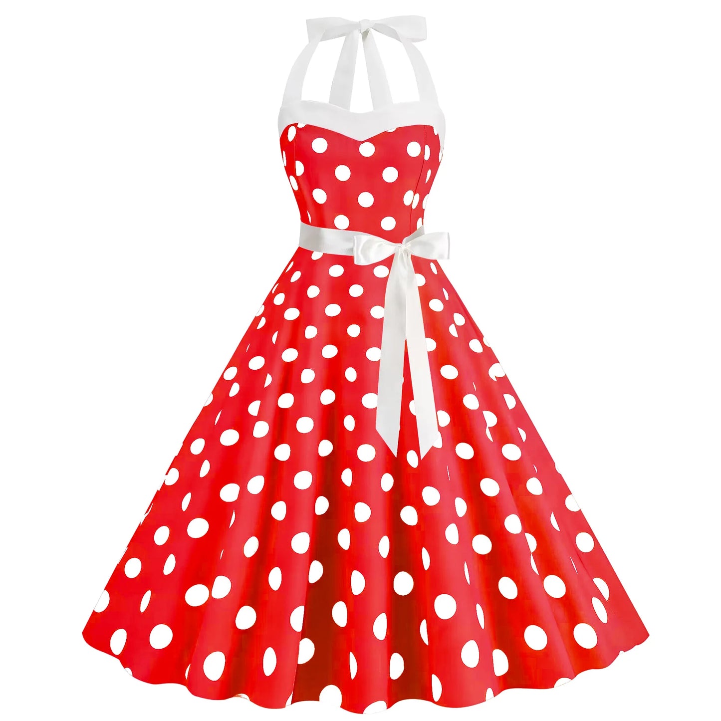 Elegant Women Pink Polka Dot Dress Summer Robe Hepburn 1950s 60s Vintage Sexy Halter Rockabilly Retro Party Dresses 2026 Vestido