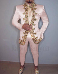 Men Suit 2020 Two Piece (Jacket+Pants+Belt) Italian Stand Collar Slim Fit Wedding Suit for Men Custom Made Embroidery Suit