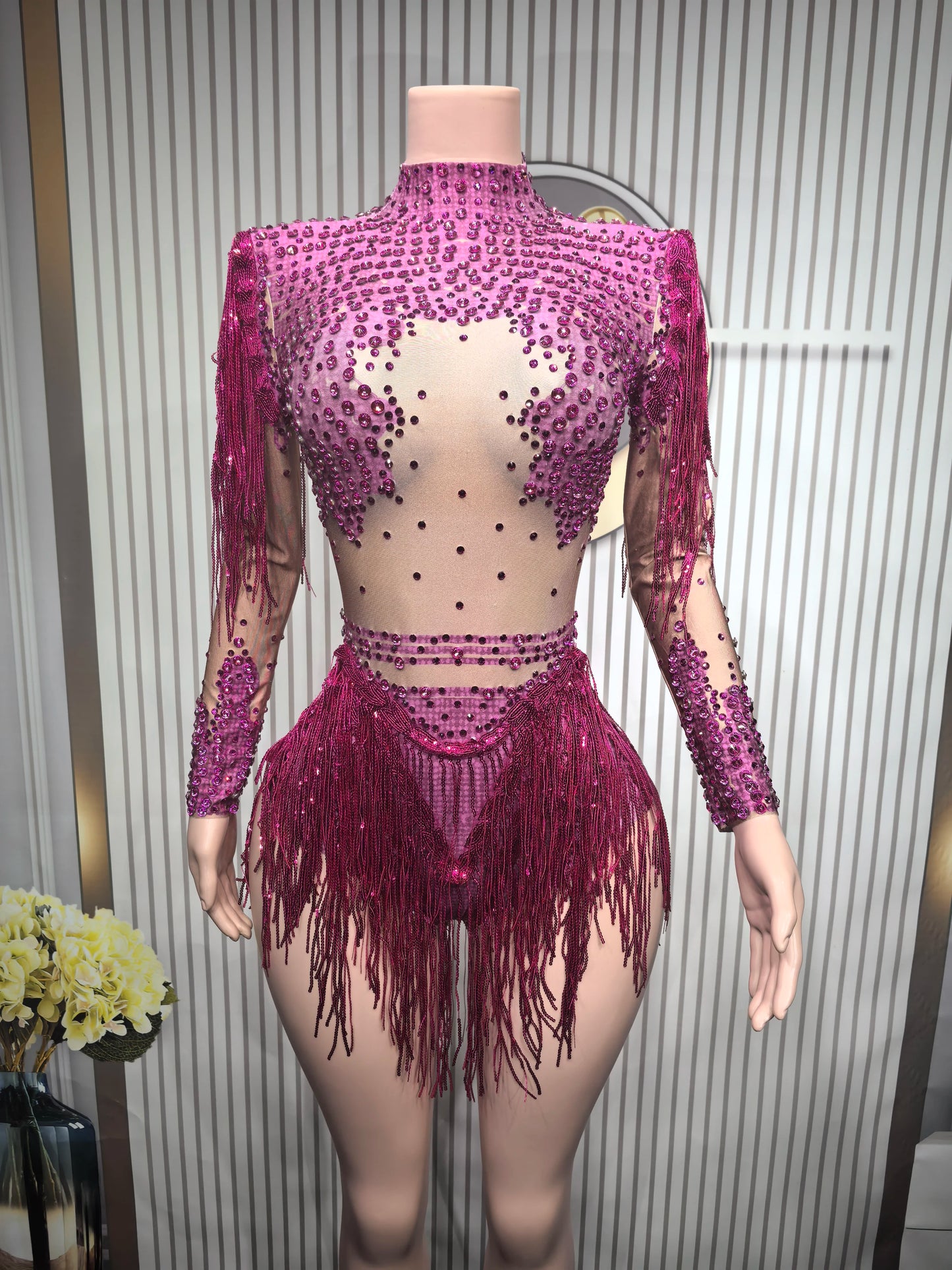 Gold Silver Sequins Tassel Elastic Bodysuit Sex)Pole Latin Dance Stage Wear Nightclub  DJSinger Dancer Performance Costume  Q025