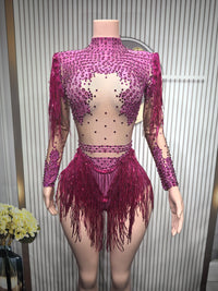 Gold Silver Sequins Tassel Elastic Bodysuit Sex)Pole Latin Dance Stage Wear Nightclub  DJSinger Dancer Performance Costume  Q025