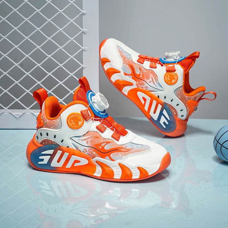 A pair of children's four-season leather basketball shoes, soft and comfortable multi-color sneakers, sizes 31-40，KT-NB-2507
