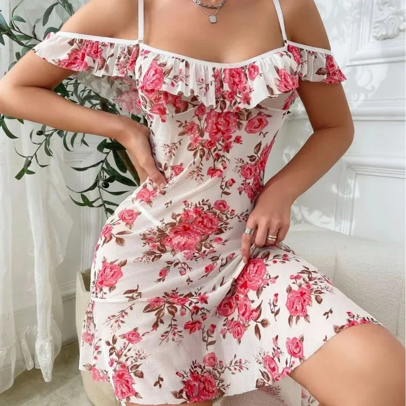 Sexy Jacquard Bare Shoulder Strap Skirt Sexy Adult Night Dress Women Nightgowns Women's Pajamas Dress Lingerie Night Sleep Dress