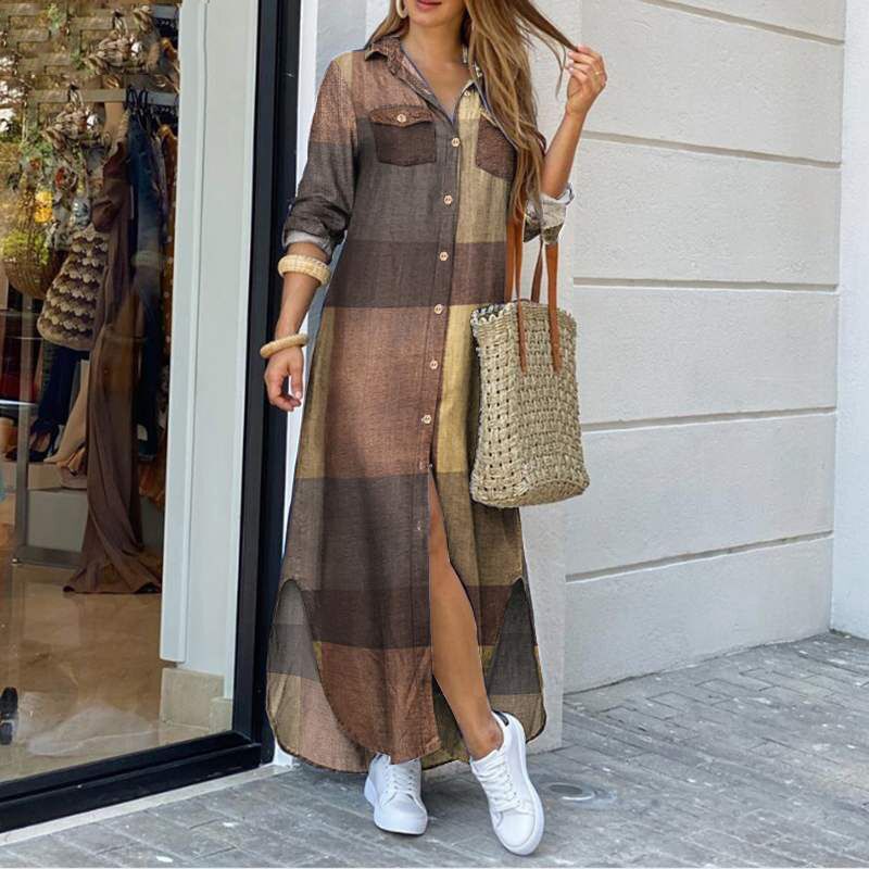 Women Long Sleeve Shirt Dress Summer Casual Boho Printed Dresses Fashion Single Breasted Button Party Female Maxi Dress Vestidos