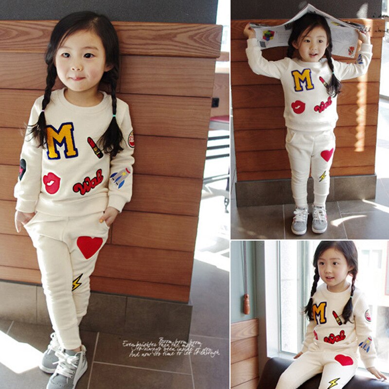 2022 Spring Autumn Baby Girl Sets Clothing Korean Cotton Version Round Neck Long-sleeved Sweater Trousers 1 2 3 4 5 6 7 8 year