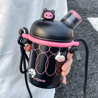 Cartoon Cute Stainless Steel Insulation Water Bottle Outdoor Double Drink Thermos Cup Portable Children Vacuum Straw Thermal Cup