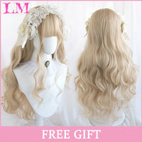 LM Synthetic Black Wig with Long Ponytail Short Straight Wig Lolita Cosplay Party Harajuku Blonde Wig With Bangs for Women
