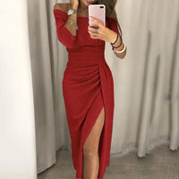 Party Dress Women Elegant Dress Fashion Bodycon Solid Color Sexy 2021 New Vestidos Autumn Straight Neck Half Sleeves Wedding