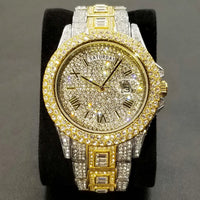 TikTok Hot Diamond Wristwatch For Men Luxury 18K Gold Plated Quartz Watches Day Date Nightclub Party Watch Unisex Rapper Jewelry