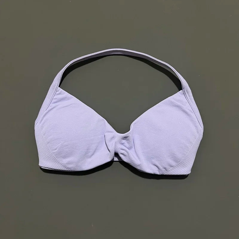HISTELLO Strappy Bra Gym Top Women High Support Thin Strap Halter Sports Seamless Bras Scrunch Push-up Workout Yoga Tank Tops