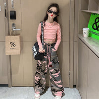 Girls Set Slim Tops Ripped Camouflage Pants Dance Two Piece Autumn Teenager Kids Sportswear 12 13 14 Years Children's Clothing