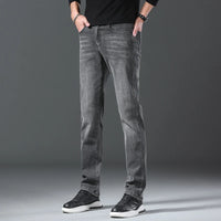 Jeans men straight tube loose 2024 autumn new item business elastic men's versatile casual pants trendy brand long pants men