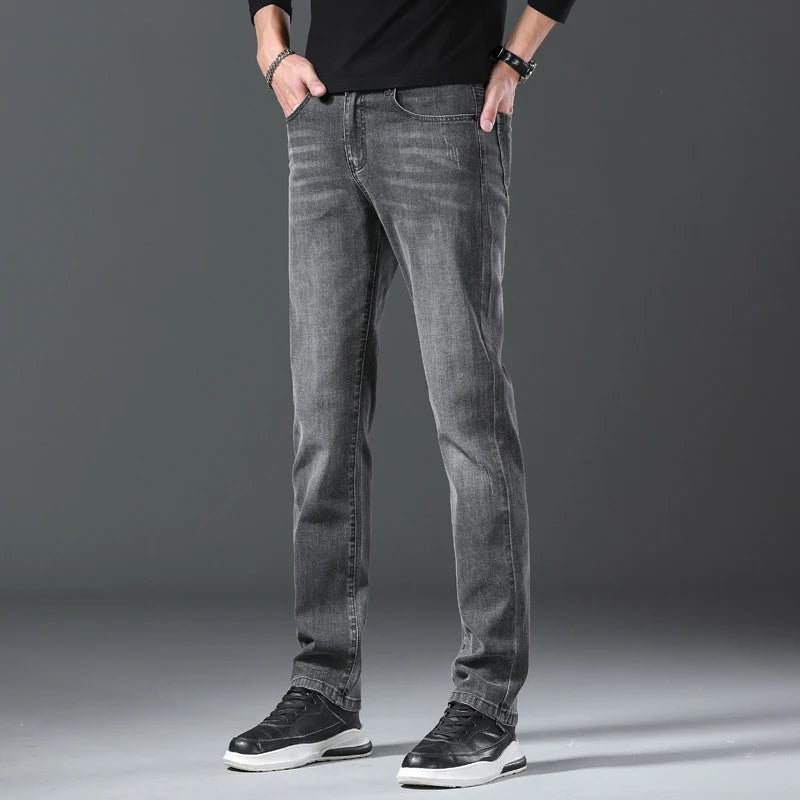 Jeans men straight tube loose 2024 autumn new item business elastic men's versatile casual pants trendy brand long pants men