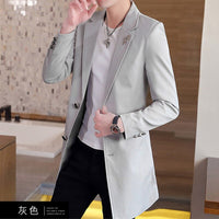 New Men's Business Casual Fashion Urban Korean Trend Slim Solid Color Small Suit Jacket Spring blazers long dress coat