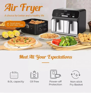 New Dual Basket Double Pot Visual Drawer Oil-Free Smokeless Non-Stick visible window Electric Air Frying Fryer