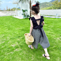 Summer Children'S Girls' Clothing Sets 2022 New Camisole Top Plus Plaid Wide-Leg Pants 2Pcs Fashion Baby Kids Clothes Suit