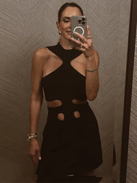 Elegant Halter Women's Dress Sleeveless Hollow Out Hip Package Lady Mini Dresses 2026 Spring Summer Chic Female Robe Holiday