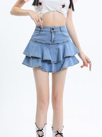 Jmprs Sexy Ruffles Women Denim Skirts Y2K Fashion Korean High Waist Mini Skirts Summer Blue Causal Female Jeans Skirts