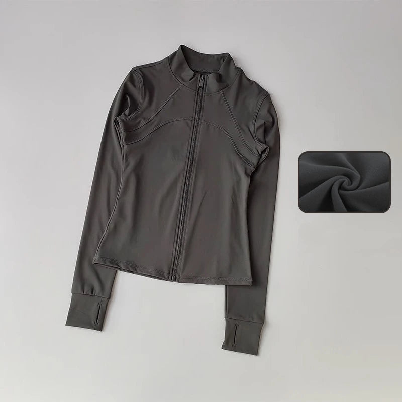 Zippered Sports Jacket for Women Yoga Suits Slim Fit Training for Jogging Long-sleeved Quick-drying Cardigan Jacket Top