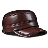 Winter Genuine Leather Cap Men's Flat Caps  Military Hat Elegant Man Baseball Cap British Vintage Cowhide Ear Warm Hat