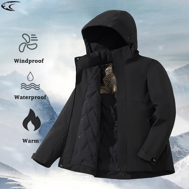 LNGXO Unisex Winter Warm Waterproof Jacket Hiking Climbing Trekking Skiing Rain Coat Men Women Windproof Fleece Windbreaker