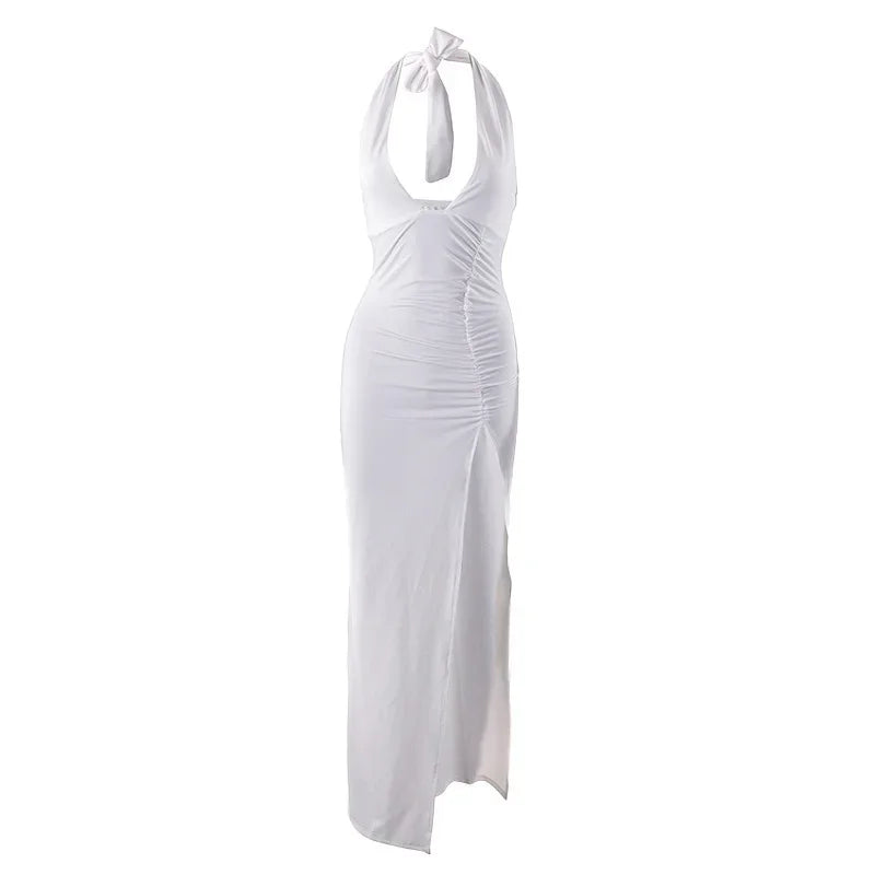Sexy High-Purity Color V-Neck Long Split Dress Tight Fit Knee-Length New Arrival Women's Dress Empire Waistline Sleeveless