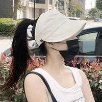 Summer Wide Brim Sunhat Women Foldable Adjustable Outdoor Beach Bucket Hat UV Protection Visors Fisherman Ponytail Caps