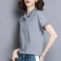 T-shirts Button Red Plain Women's Polo 100℅ Cotton Fashion 2025 Cheap Female Tee Tops Pretty Korean Popular Clothes Synthetic